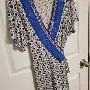 Lucky Brand Flutter Sleeve Maxi Wrap Dress